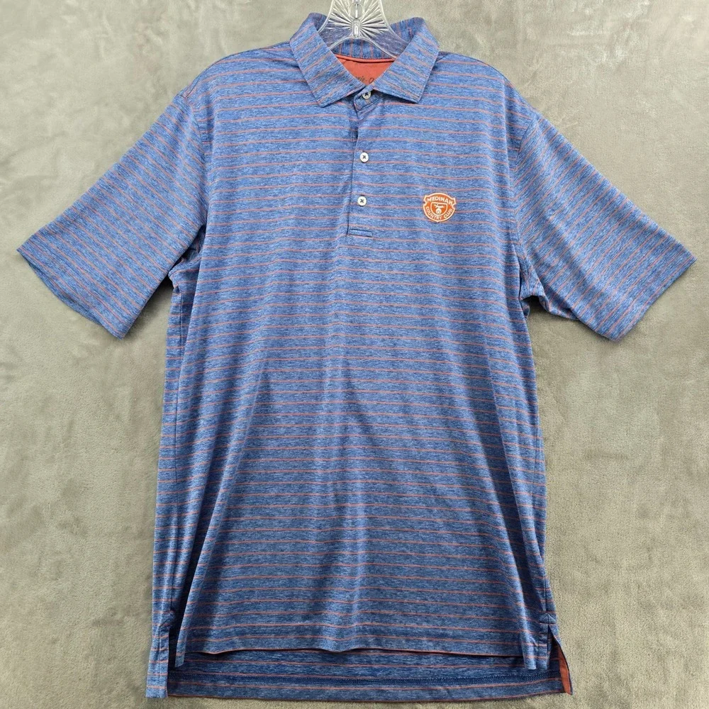 johnnie-O Polo Shirt Mens M Blue Striped Medinah Country Club Short Sleeve